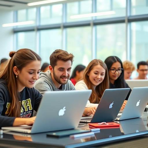 A diverse group of Zenith Academy students working on laptops