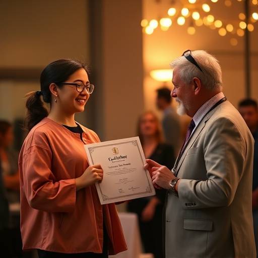A student receiving a certificate from a Zenith Academy instructor